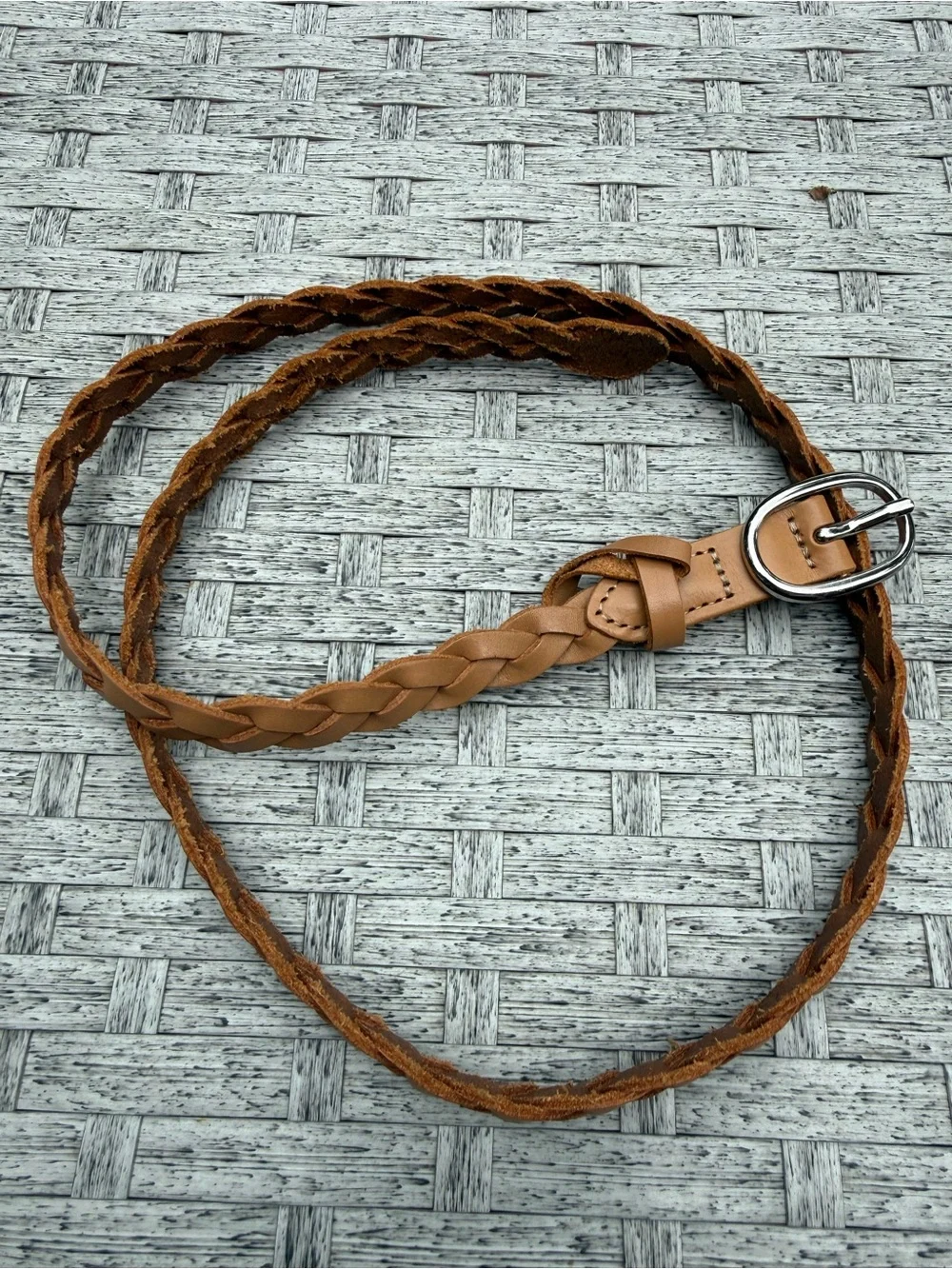 Old Navy Braided Cow Leather Brown/Than Belt Size XS/S 37”x0.5”